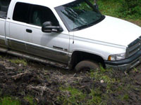 Truck stuck in boggy backcountry